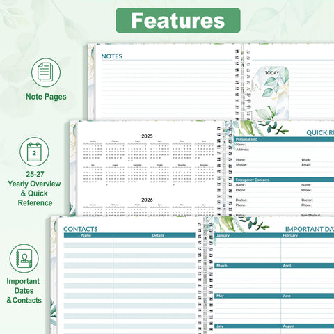 SUNEE 2025 Weekly and Monthly Planner - from January 2025 - December 2025, 8.5"x11" Daily Agenda Planner with Monthly Tab, Flexible Cover, Note Pages, Pockets, Bookmark, Spiral Binding, Eucalyptus