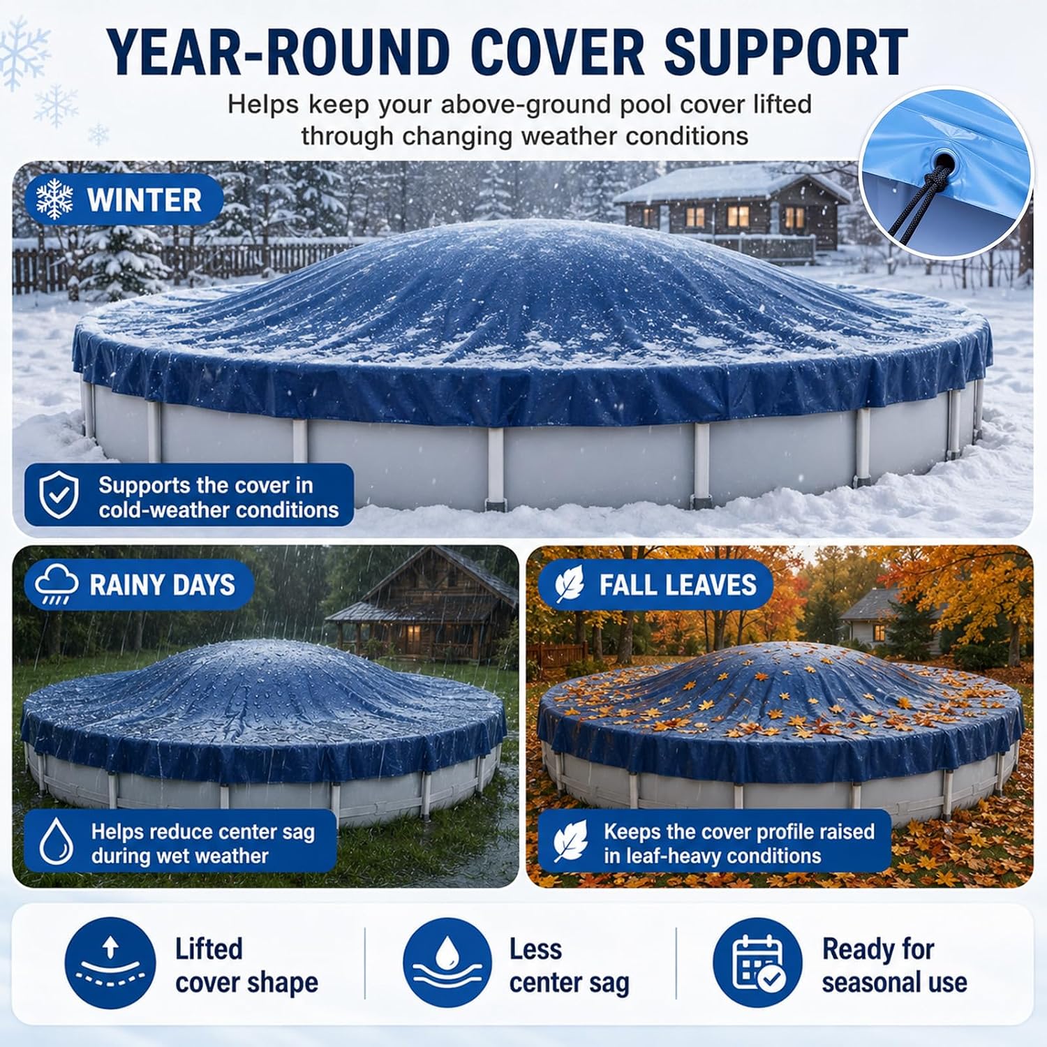 Hungdao 3 Pcs Pool Cover Pillows 4x4 ft for Above Ground Pools with Ropes
