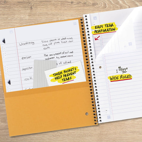 Five Star Spiral Notebook + Study App, 5 Subject, Wide Ruled Paper, 8" x 10-1/2", 200 Sheets, Fights Ink Bleed, Water Resistant Cover, Fire Red (72041)