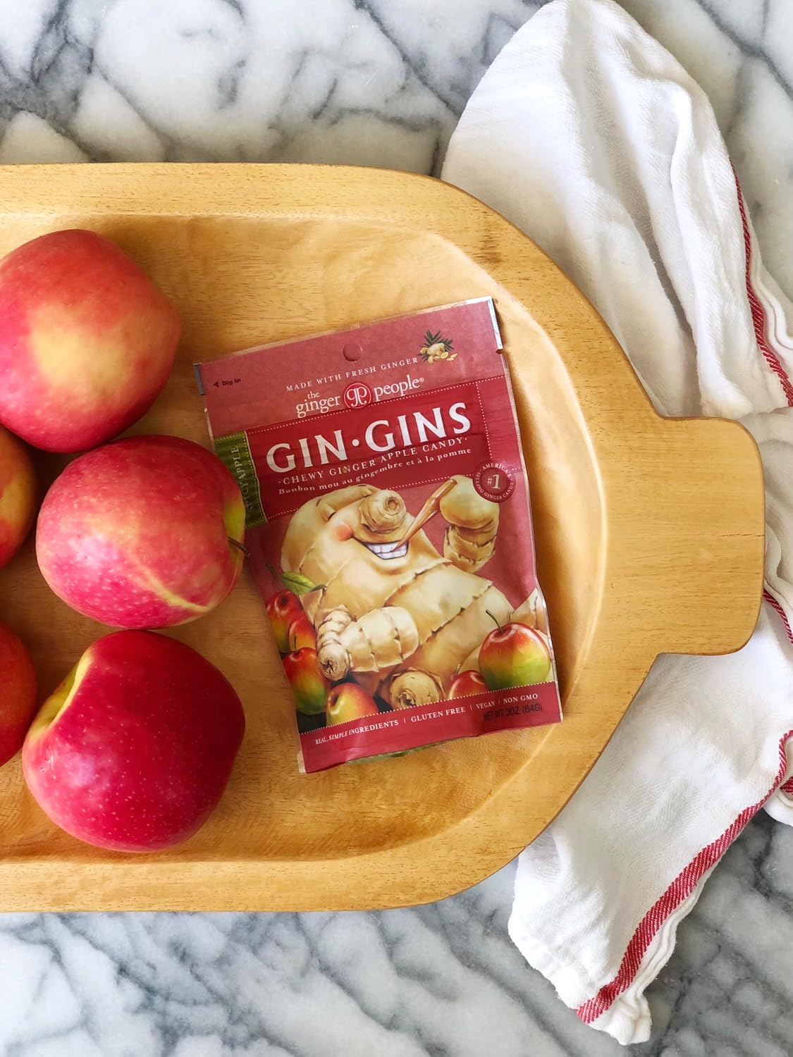 GIN GINS Apple Ginger Chews Made w/ Fresh Ginger 3oz 12Pk
