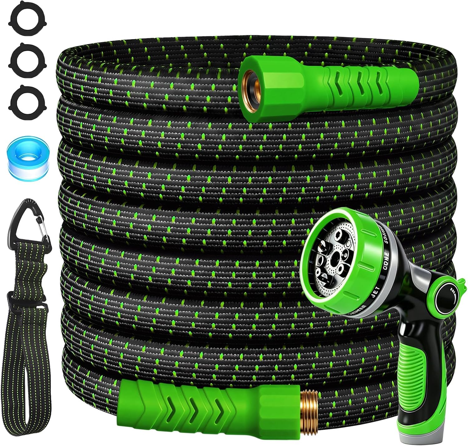 100FT Flexible Garden Hose & 10Modes Nozzle,Lightweight Water Hose,Kink-Free,All-Weather 3/4 in. Hose for RV,Boat,Car Wash,Garden,Yard,Camper,Outdoor NoneExpand (Green-Black,100 Ft)