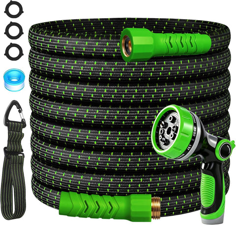 100FT Flexible Garden Hose & 10Modes Nozzle,Lightweight Water Hose,Kink-Free,All-Weather 3/4 in. Hose for RV,Boat,Car Wash,Garden,Yard,Camper,Outdoor NoneExpand (Green-Black,100 Ft)