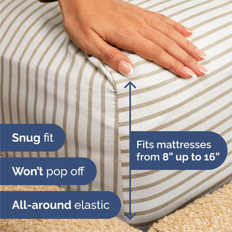 Queen Size 4 Piece Sheet Set - Breathable & Cooling Sheets - Beige Stripes