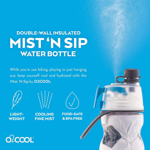O2COOL Mist N Sip 20 oz Misting Reusable Sports Water Bottle Soccer