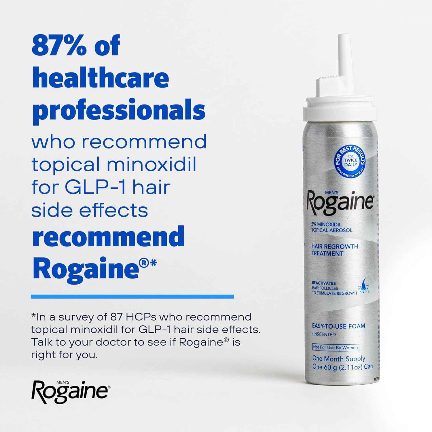 Men's Rogaine 5% Minoxidil Topical Foam, Unscented, 3 Mo Supply, 3x 2.11 Oz | Hair Regrowth Foam, Topical Hair Loss Treatment for Men, Regrow Fuller, Thicker Hair, Unscented, Aerosol, 3-Month Supply