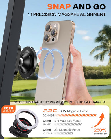 A2C Alloy Magnetic Golf Cart Phone Holder, Golf Accessories for Men, Black