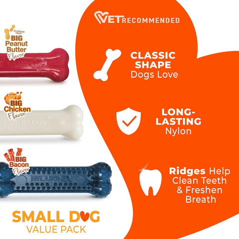 Nylabone Power Chew Original Bone Dog Chew Toys, Small, 3 Count