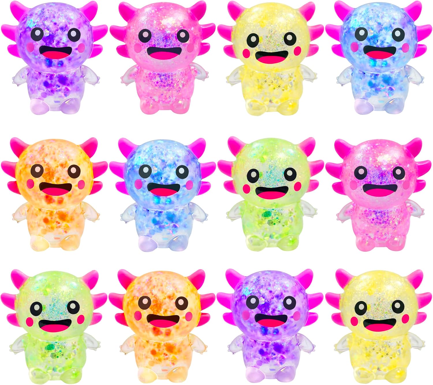 12 Pack Squishy Toy Balls Cute Stress Relief Stress Ball Fidget Toys Bulk Squishy Squeeze Ball Set for Adult Party Favors (Axolotl)