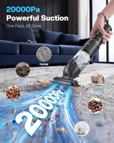 Car Vacuum 4-in-1 Small Handheld Vacuum w/ 20000Pa Suction, Cordless Hand Held Vacuum Rechargeable w/ Power Display, Portable Cordless Mini Car Vacuum with Led Light for Car Home Office Desk Keyboard