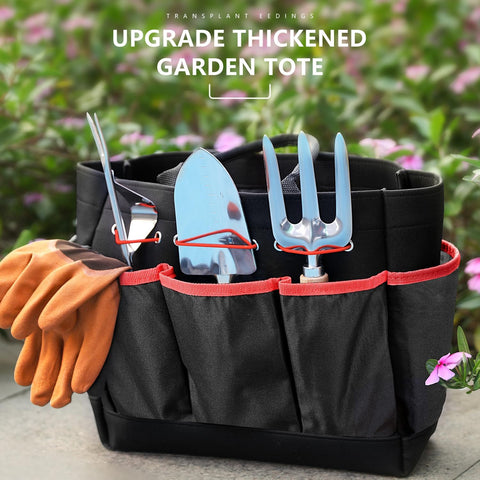 Grenebo 9-Piece Gardening Tools Set with Fashion Handbag, Black Red