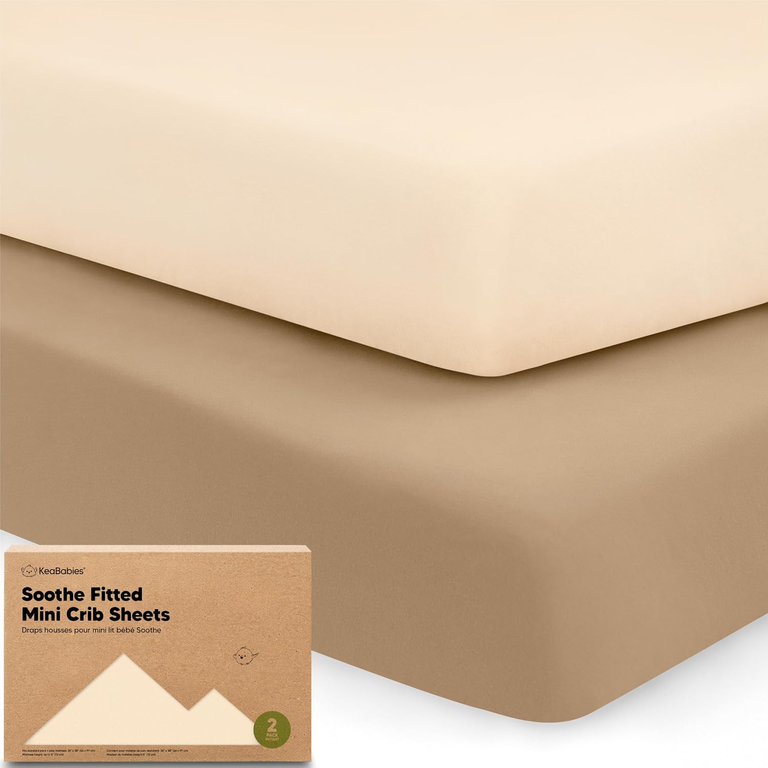 2-Pack Mini Crib Sheets Fitted, 38x26 Pack N Play Mattress Sheets (Pecan)
