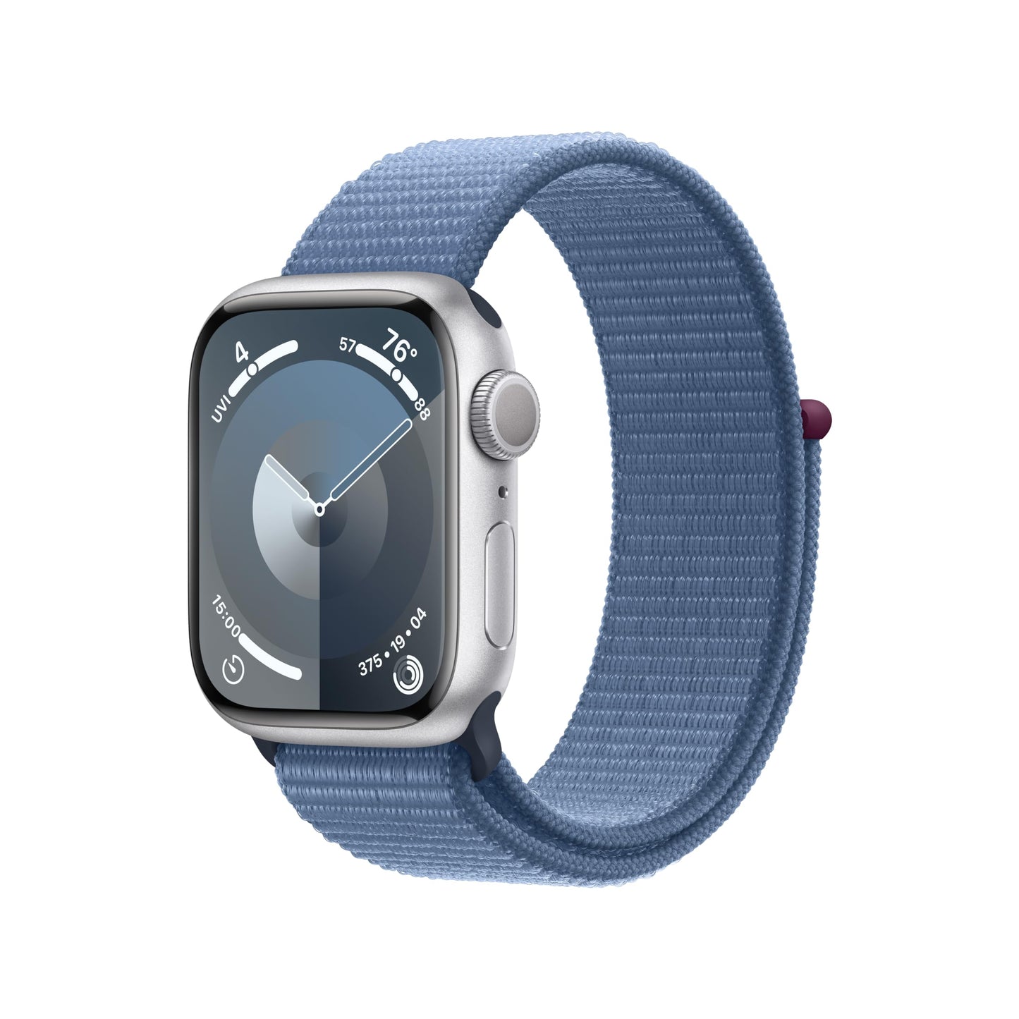 Apple Watch Series 9 [GPS 41mm] Smartwatch with Silver Aluminum Case with Winter Blue Sport Loop One Size. Fitness Tracker, ECG Apps, Always-On Retina Display, Carbon Neutral