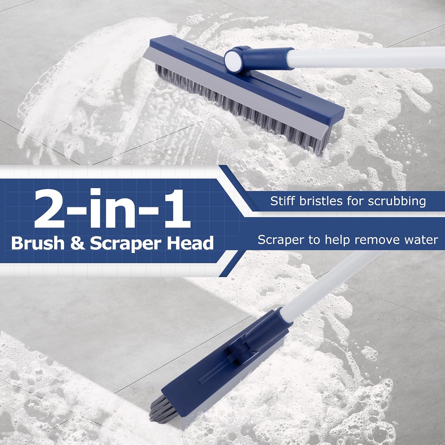IVYROLL Grout Brush with Long Handle, V-Shaped Bristles, Tile Floor Cleaner