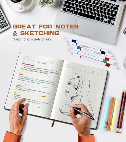 Biuwory Leather Journal Notebook,256 Thick Lined Pages,Hardcover 5.7"×8.3"