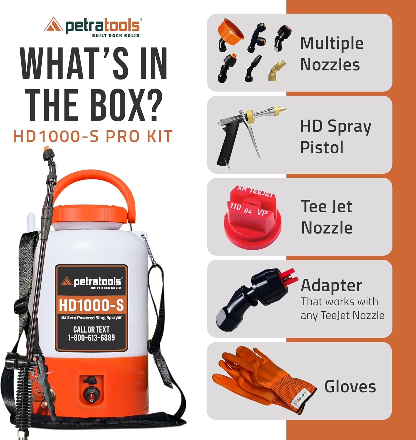 PetraTools Battery Powered Sprayer with 8 Nozzles, HD1000-S (1 Gal Pro Kit)