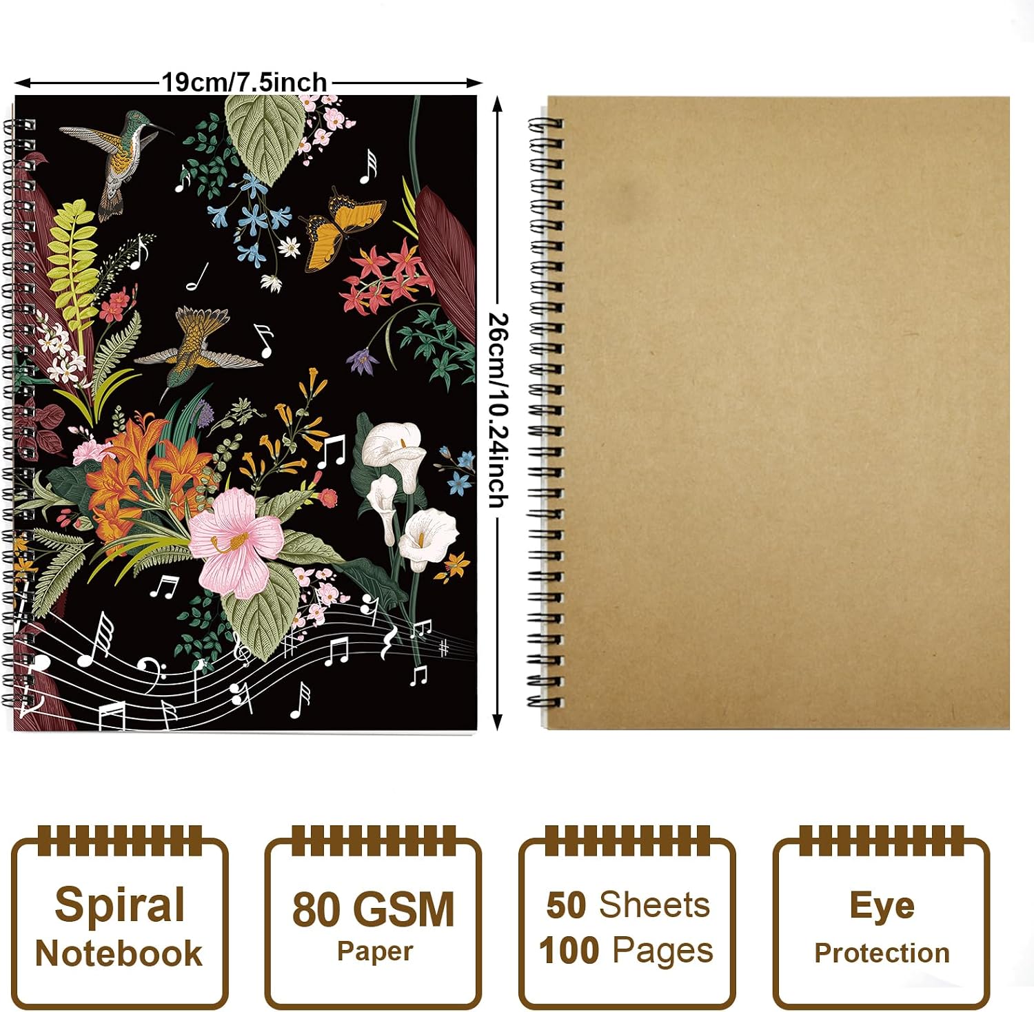 MAXCURY Blank Sheet Music Composition Manuscript Staff Paper Art Music Notebook Black 100 Pages 26x19cm (Flora)
