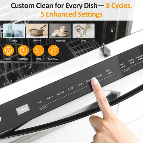 24" Built-in Dishwasher, Dishwasher Machine Stainless Steel with Adjustable Racks, 14–16 Place Settings Large Capacity Dish Washer, 8 Wash Programs, Energy Star Certified, Sliver