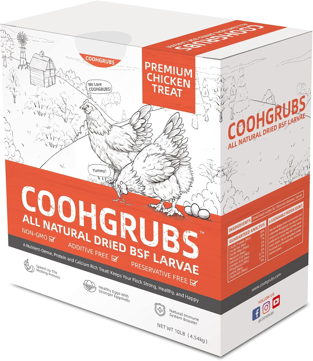 COOHGRUBS 10LB Non-GMO Dried Black Soldier Fly Larvae Chicken Treats