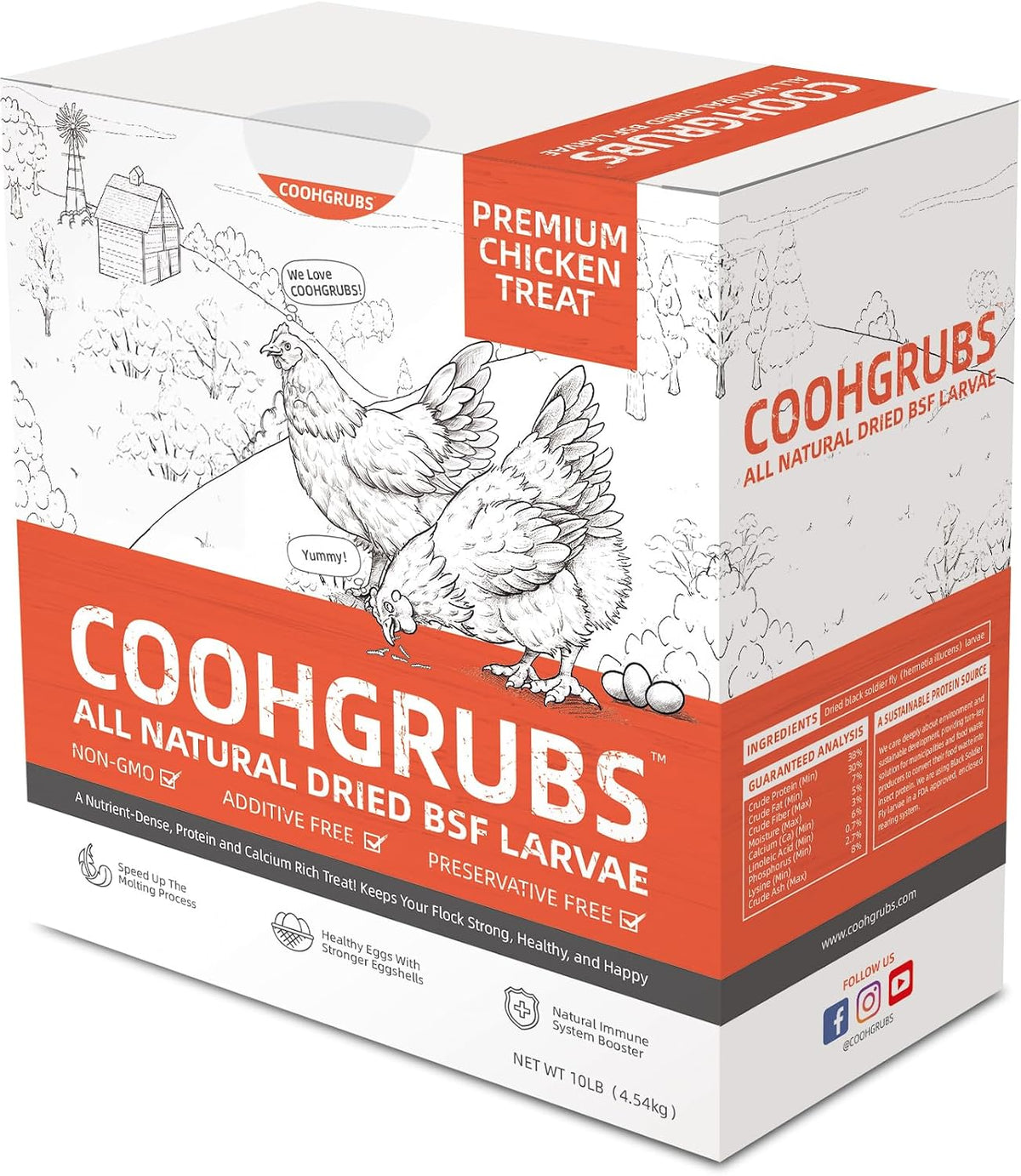 COOHGRUBS 10LB Non-GMO Dried Black Soldier Fly Larvae Chicken Treats