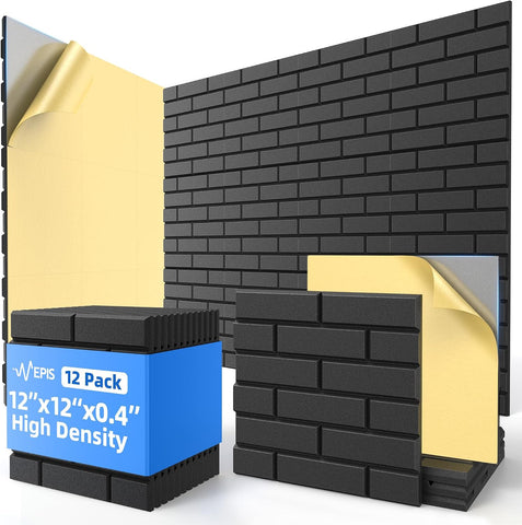 12 Pack Acoustic Panels with Self Adhesive Sound Proof Foam Panels for Wall