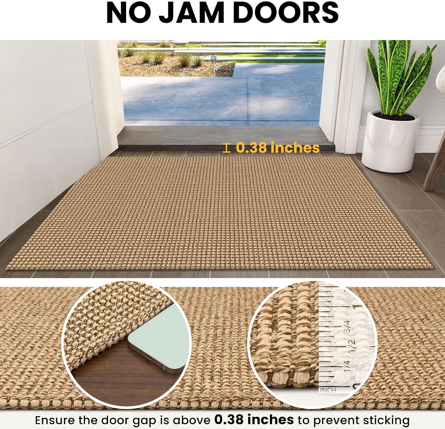 IOHOUZE Washable Runner Rug 3x6 Non Slip Rubber Backed Wide Hallway Runner Entryway Runner Indoor, Woven Kitchen Rugs Cotton Floor Carpet for Hall Entrance Bedroom, Orange/Tan/Brown