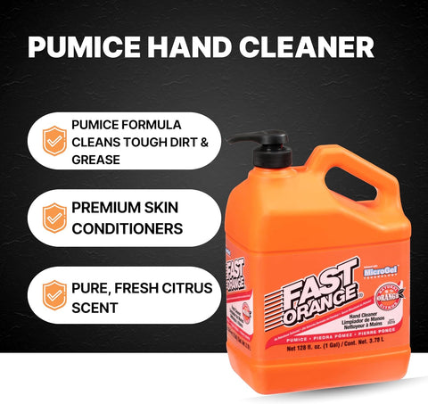 Fast Orange 25219 Pumice Lotion, Heavy Duty Hand Cleaner, Natural Citrus Scent, Waterless Cleaner for Mechanics, Strong Grease Fighter, 1 Gallon
