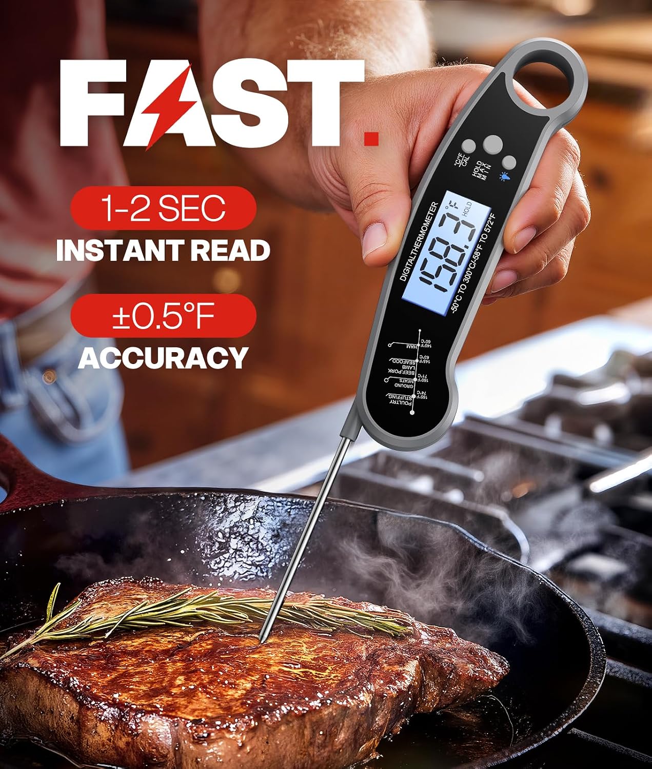 Instant Read Meat Thermometer Digital, Food Thermometer for Cooking, Grey