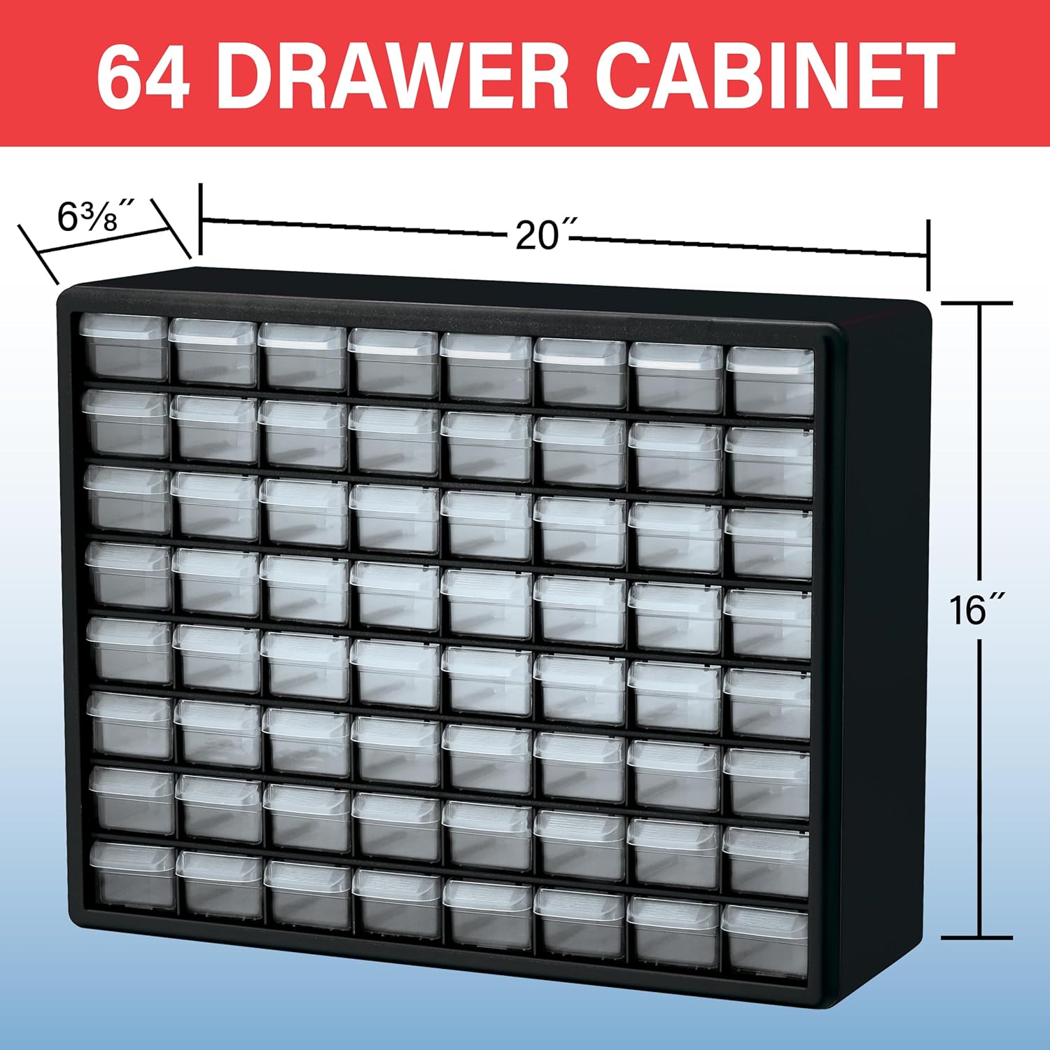 Akro-Mils 64-Drawer Plastic Storage Cabinet, 20" W x 6" D x 16" H, White