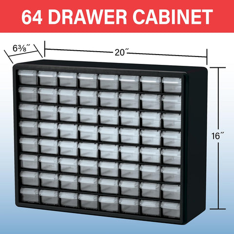 Akro-Mils 64-Drawer Plastic Storage Cabinet, 20" W x 6" D x 16" H, White