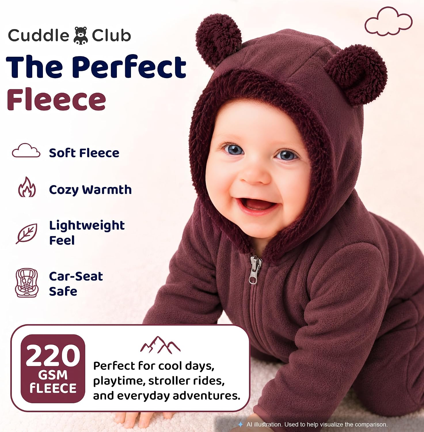 Cuddle Club Fleece Baby Bunting Bodysuit Hoodie, Newborn - 5T