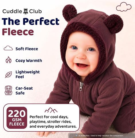 Cuddle Club Fleece Baby Bunting Bodysuit Hoodie, Newborn - 5T