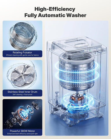 Upstreman 10 lbs Fully Automatic Portable Washing Machine, Hot/Cold Water