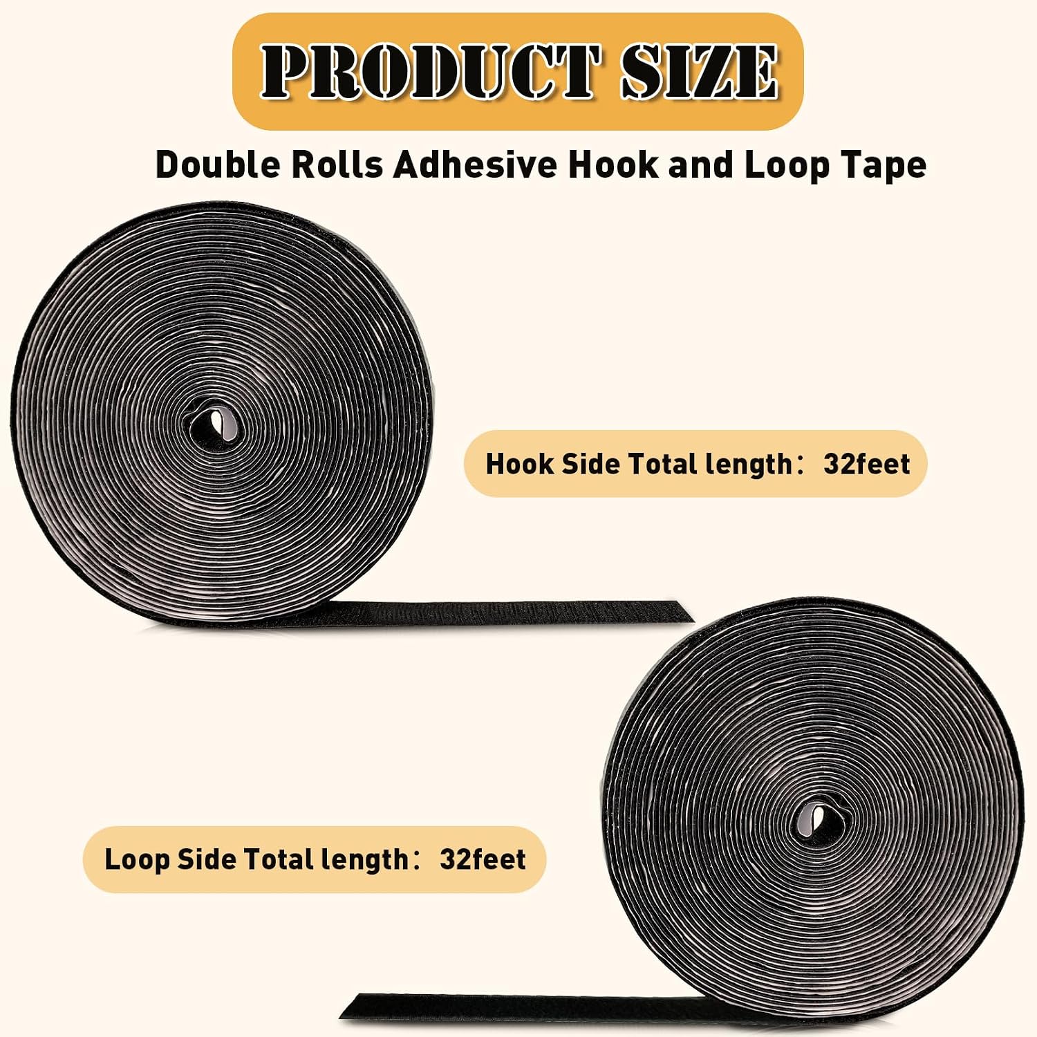 32 Ft × 1 Inch Hook and Loop Strips with Adhesive, Nylon, 2 Rolls Black