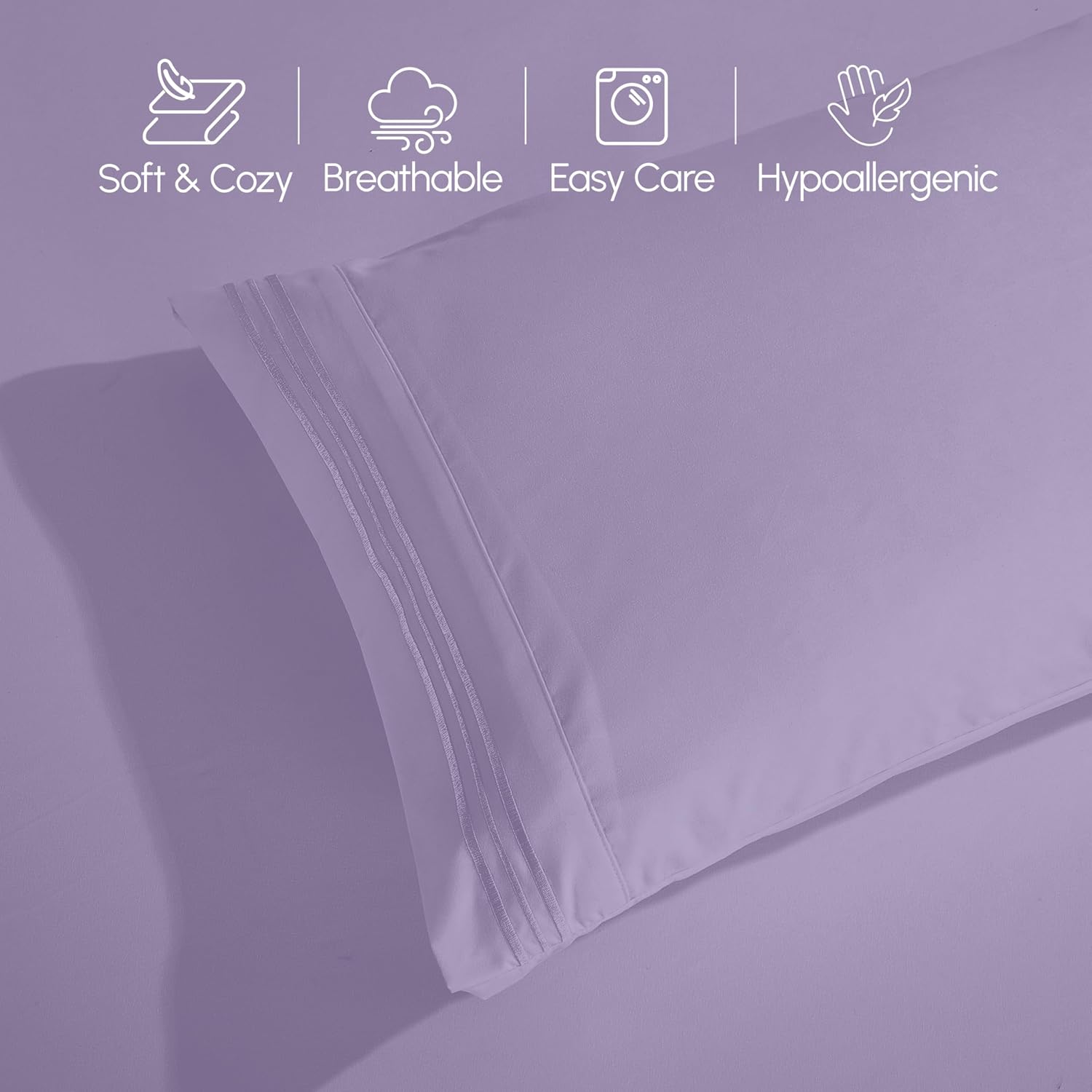 Elegant Comfort Luxurious 1500 Premium Hotel Quality Microfiber Three Line Embroidered Softest 4-Piece Bed Sheet Set, Wrinkle and Fade Resistant, Queen, Lavender
