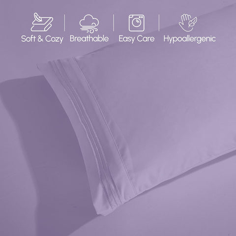 Elegant Comfort Luxurious 1500 Premium Hotel Quality Microfiber Three Line Embroidered Softest 4-Piece Bed Sheet Set, Wrinkle and Fade Resistant, Queen, Lavender