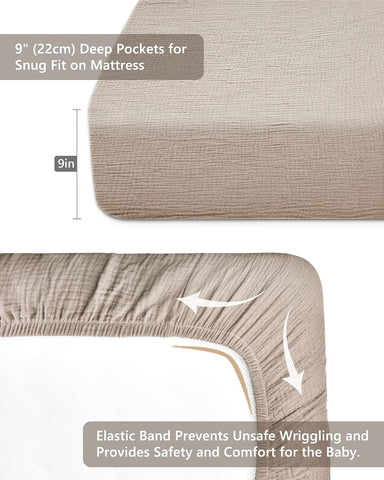 Muslin Crib Sheets 2 Pack, 28" x 52", Fitted Baby Mattress Sheets