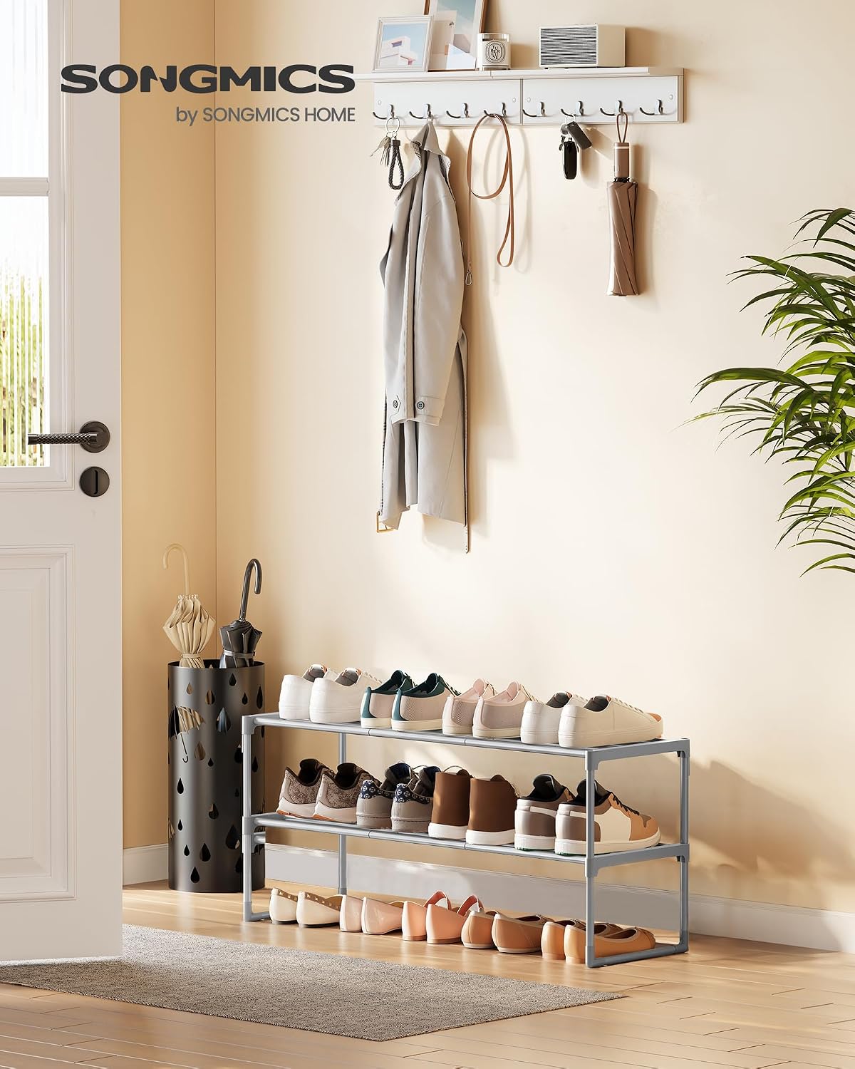 SONGMICS Shoe Rack, 2-Tier Shoe Organizer, Metal Storage Shelf