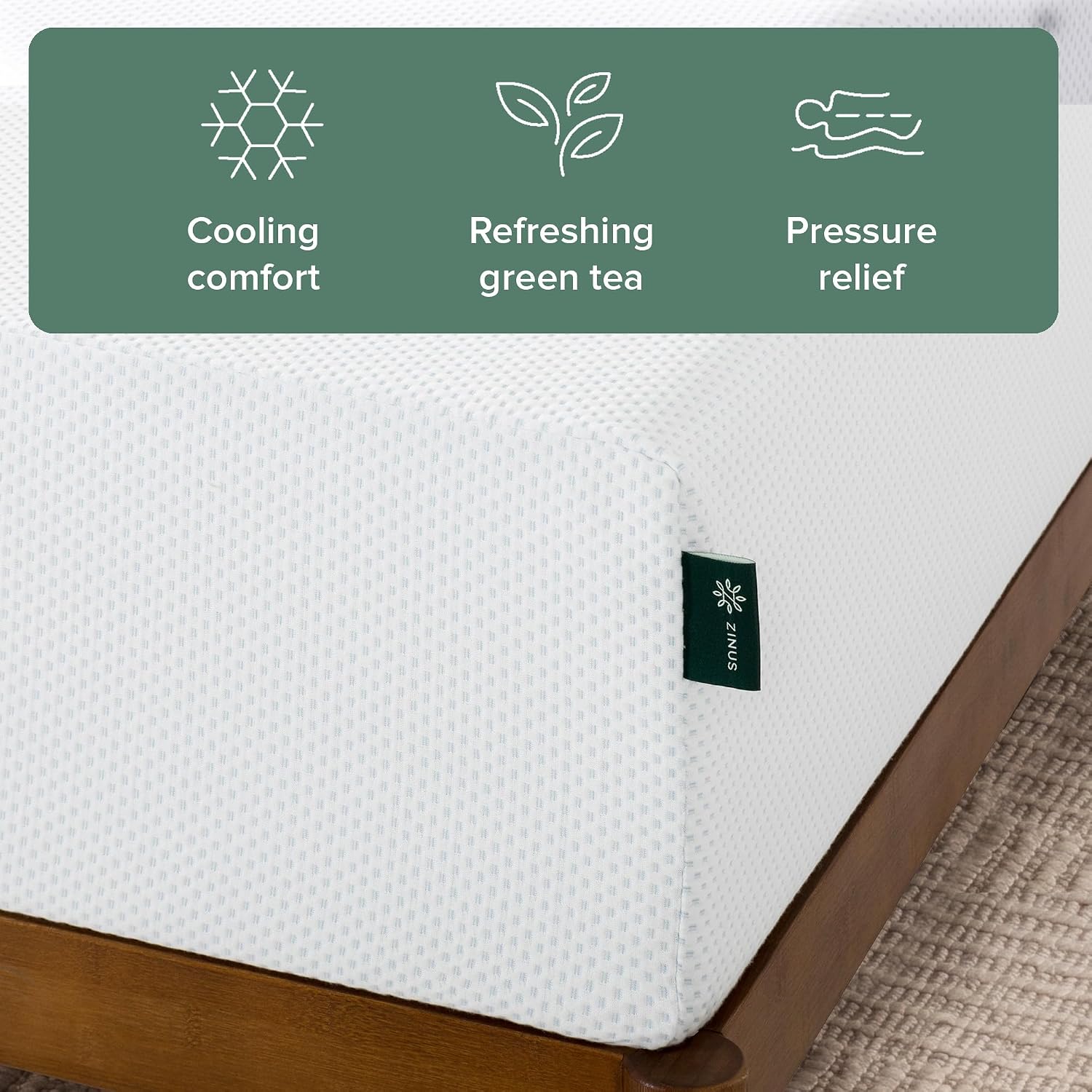 ZINUS 10 Inch Green Tea Cooling Gel Memory Foam Mattress / Cooling Gel Foam / Pressure Relieving / CertiPUR-US Certified / Bed-in-a-Box, Queen
