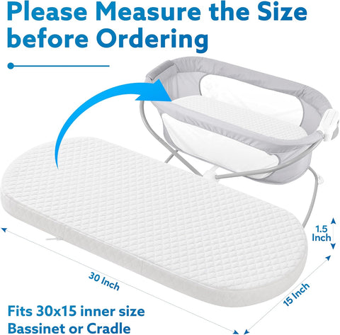 Pro Goleem Baby Bassinet Mattress, Breathable Bamboo Pad, 30"x15" Oval