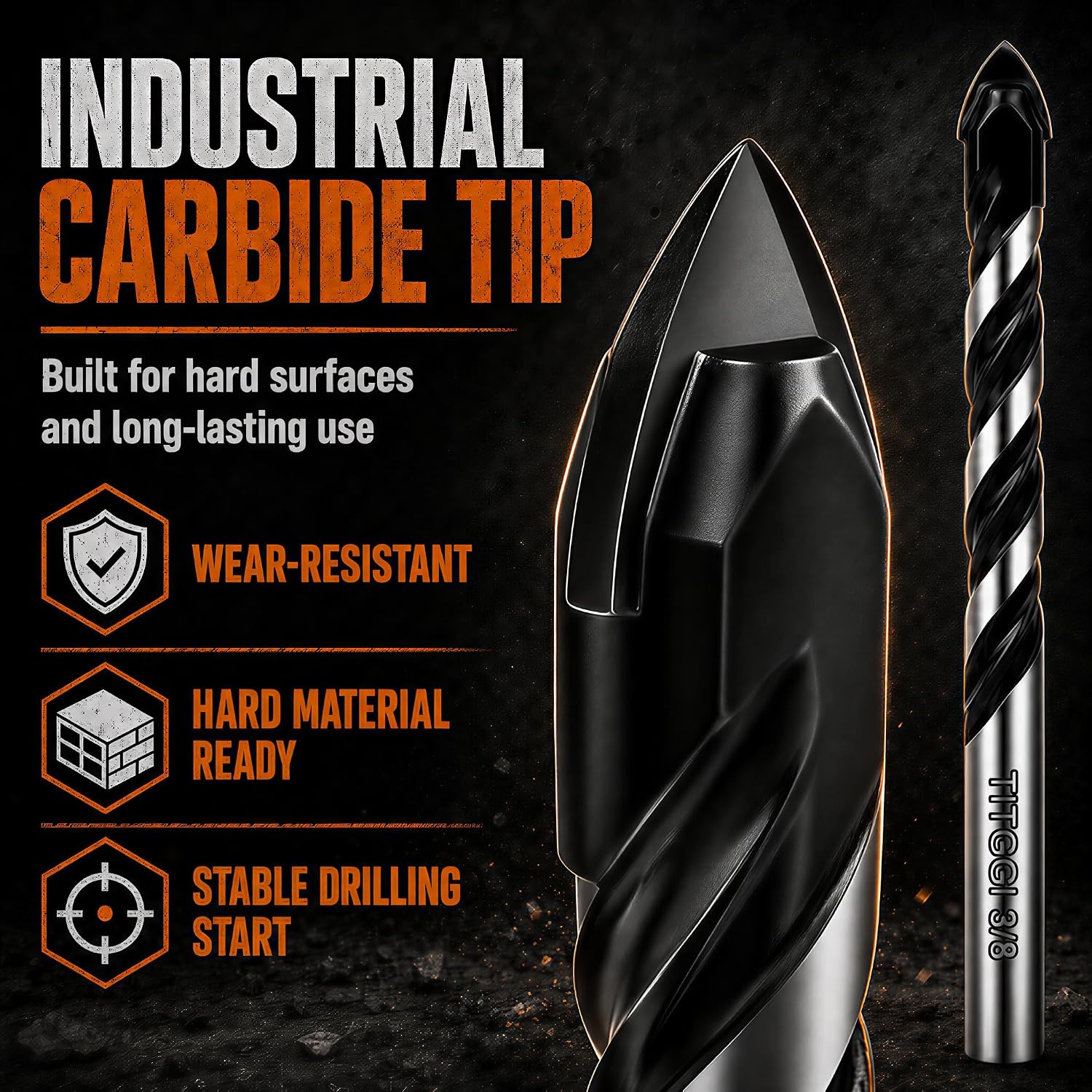 10-Piece Masonry Drill Bit Set & Concrete Drill Bit Set, 7 Sizes, 1/8"-1/2"