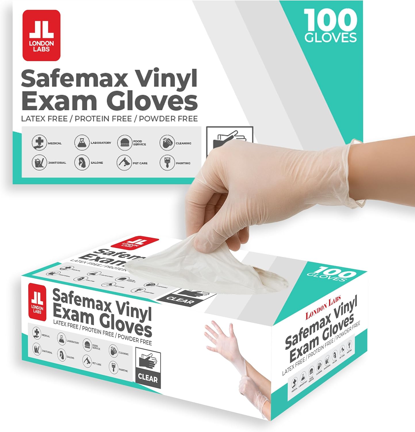 London Labs Medical Clear Vinyl Gloves Powder Free & Latex Free, Disposable, Food Safe
