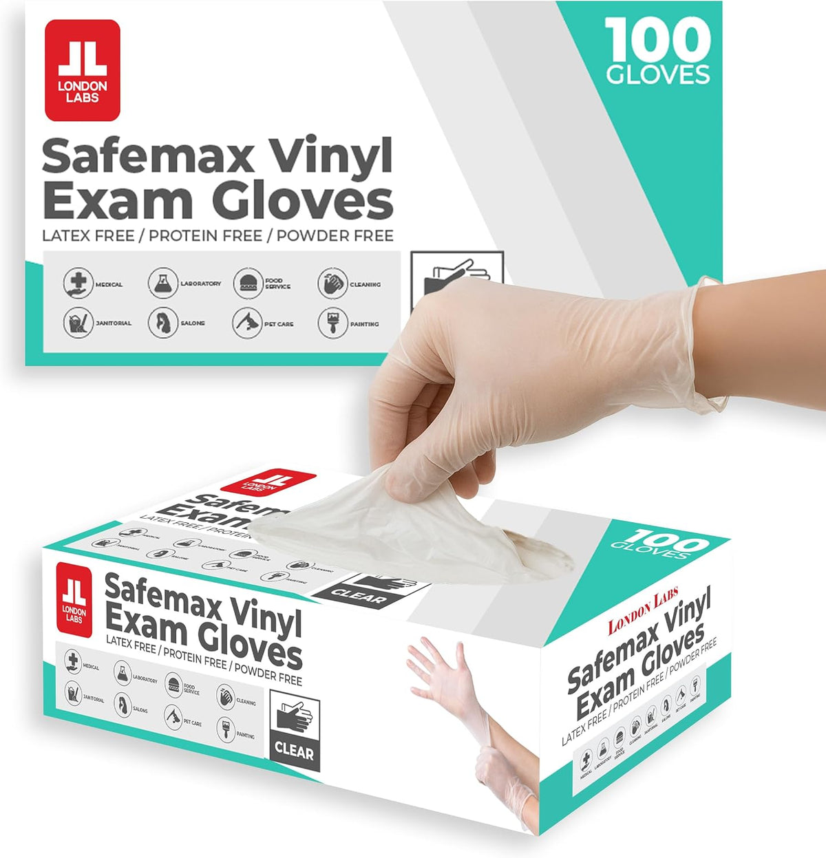 London Labs Medical Clear Vinyl Gloves Powder Free & Latex Free, Disposable, Food Safe