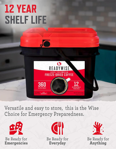 READYWISE Emergency Food Survival Supply Coffee Bucket, 360 Servings