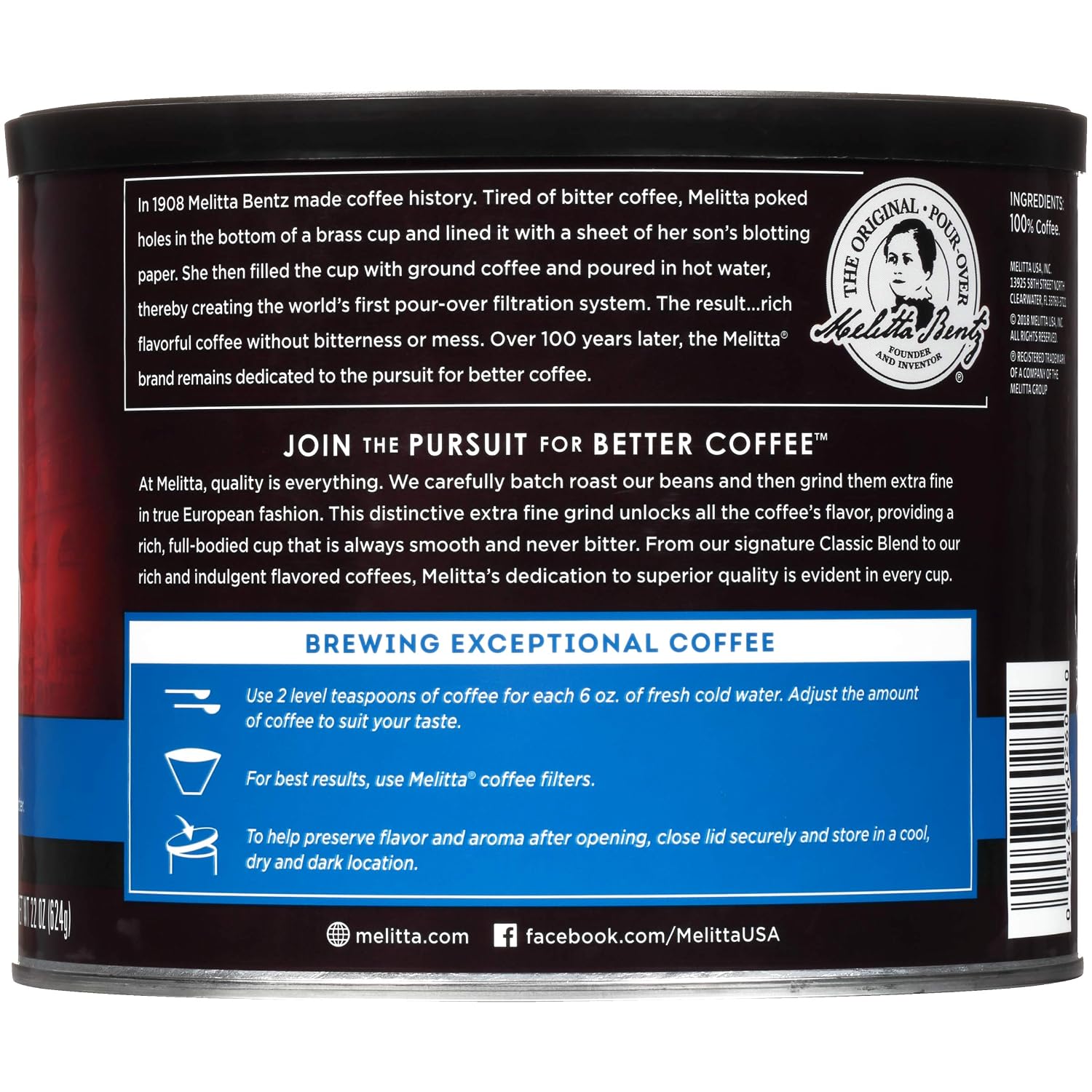 Melitta Classic Blend Coffee, Medium Roast, Extra Fine Grind, 22 Ounce Can (Pack of 6)