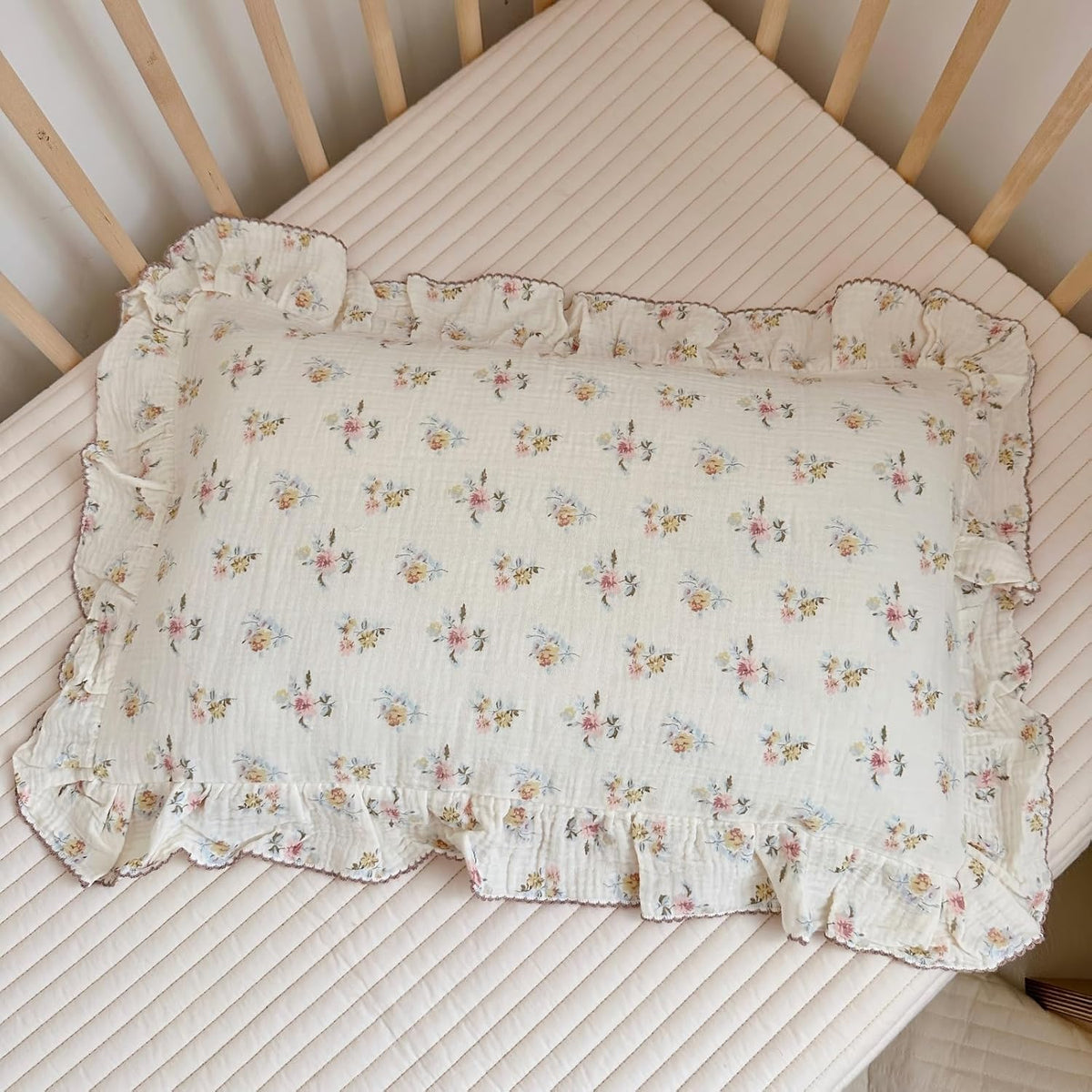 BuLuTu Muslin Ruffled Kids Toddler Pillowcase Standard Size 20"x26",Azalea