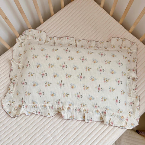 BuLuTu Muslin Ruffled Kids Toddler Pillowcase Standard Size 20"x26",Azalea