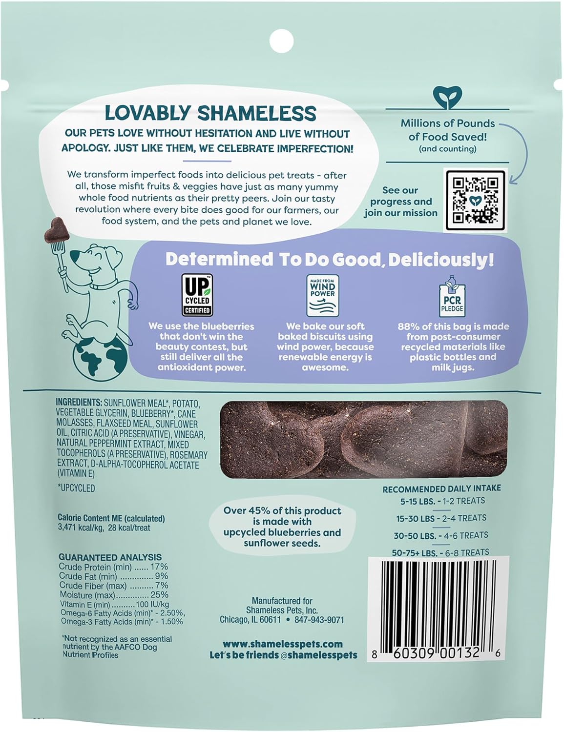 Shameless Pets Soft-Baked Dog Treats, Blueberried Treasure - Natural & Healthy Dog Chews with Mint for Immune Support - Made in USA, Free from Grain, Corn & Soy - 6-Pack