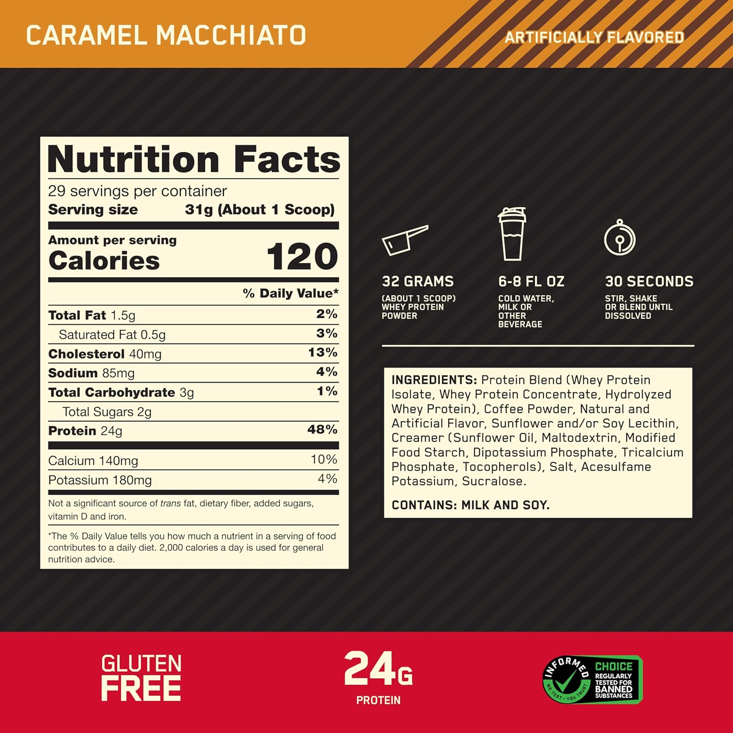 Optimum Nutrition Gold Standard Whey Protein Powder, Caramel Macchiato, 2LB