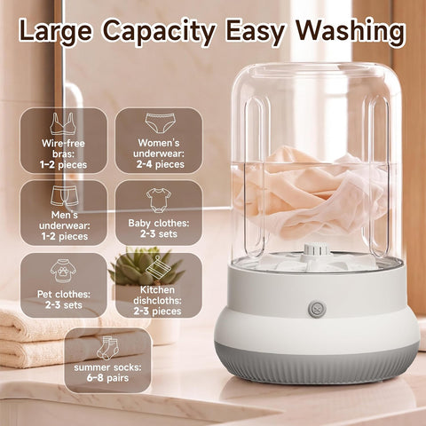 Mini Washing Maching，Rechargeable Small Underwear Washer（White）