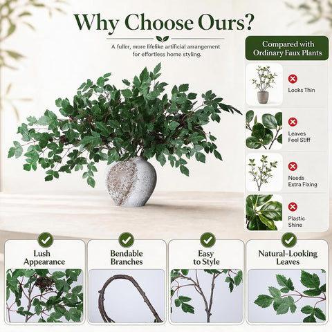 HyeFlora Artificial Cimicifuga Plant Leaf Spray Stems 4PCS Fake Greenery Branches 28.7 in Faux Leaves Real Touch Silk Plants DIY Stem for Vase Festival Home Kitchen Garden Party Farmhouse Decor